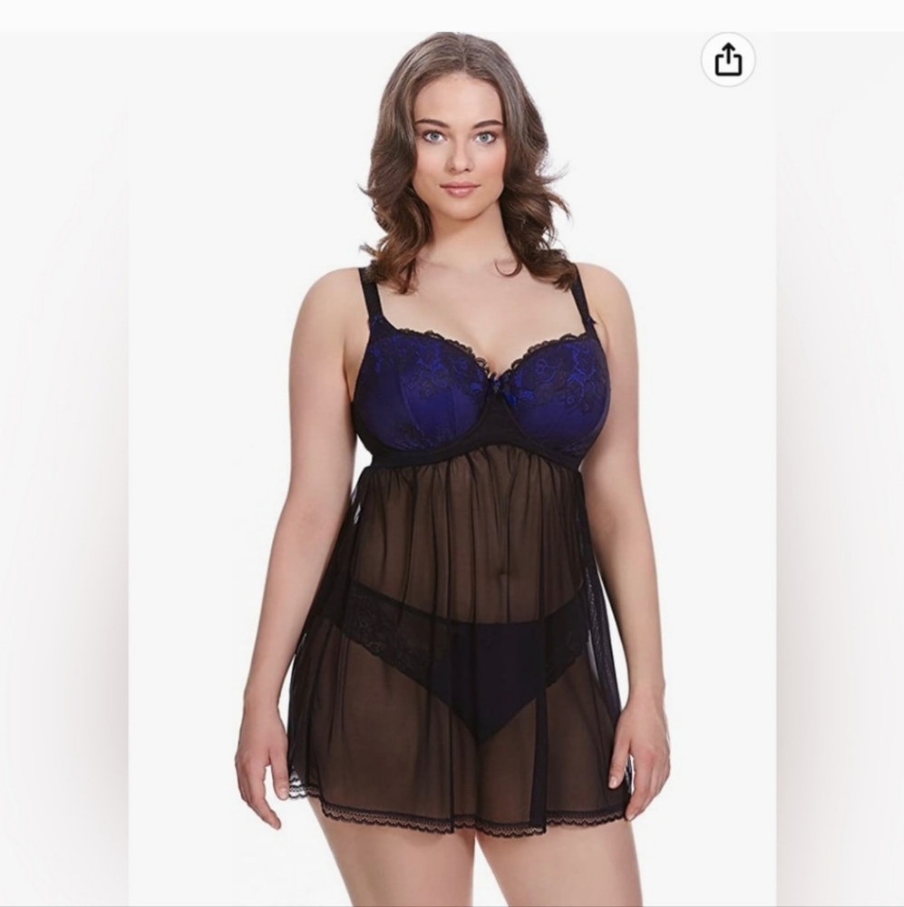 Elomi Midnight Babydoll Sheer Lace Underwire Lingerie 40J - Picture 2 of 6
